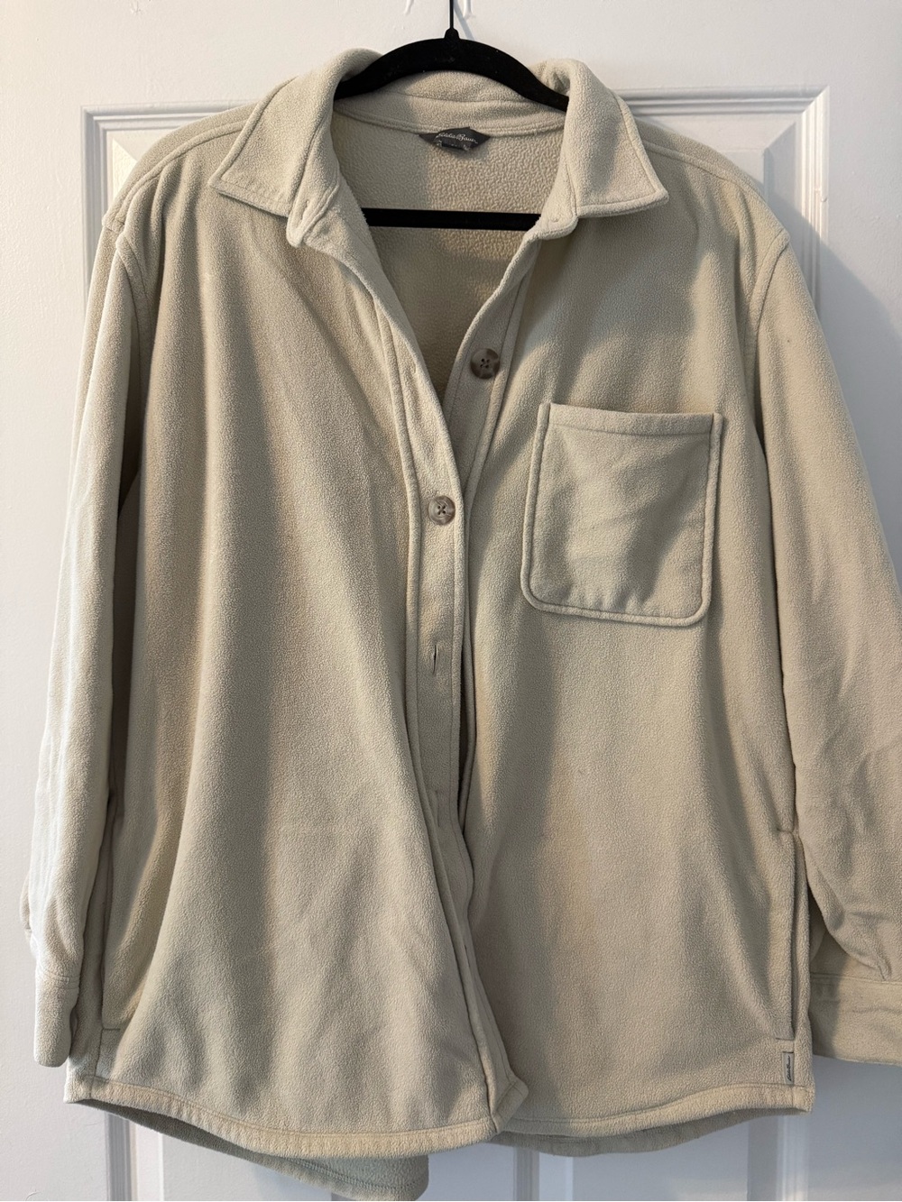 Eddie Bauer Cream Fleece Button-Front Shirt Jacket